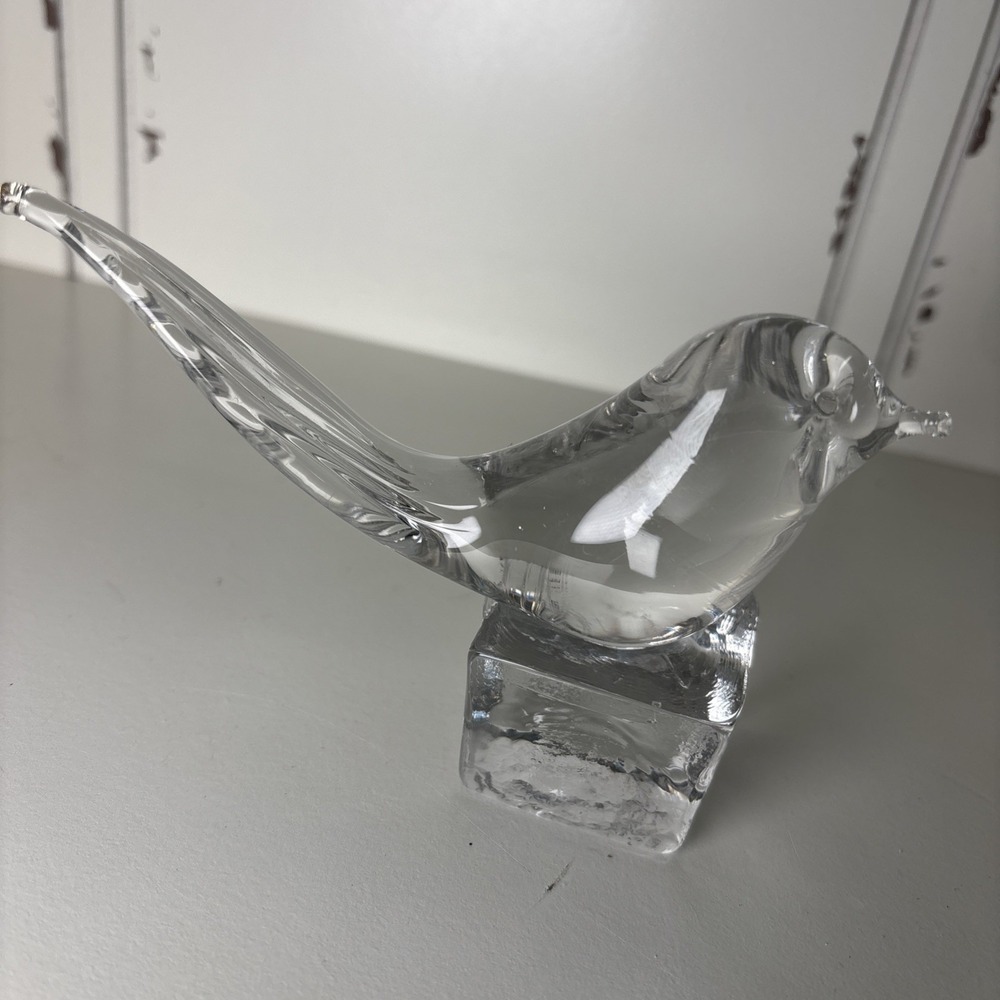Arte Murano ICET Venezuela Bird Sparrow Robin Clear Glass On Glass Block